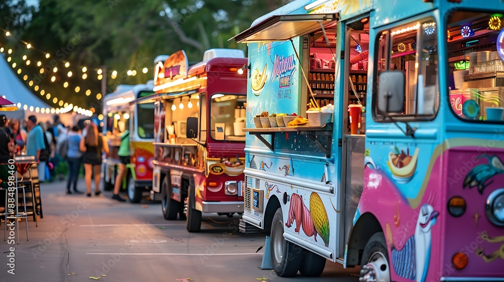 Food trucks at a lively event. AGMS supports mobile businesses with seamless payment processing.