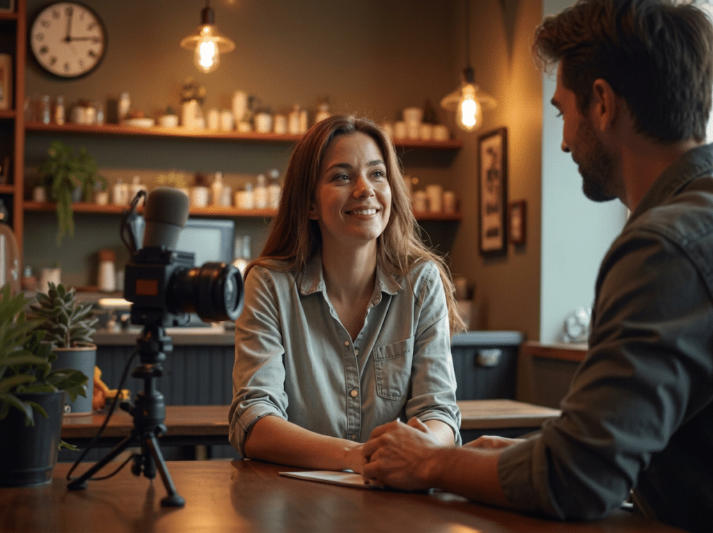 Small business owner smiling, highlighting AGMS merchant account providers.